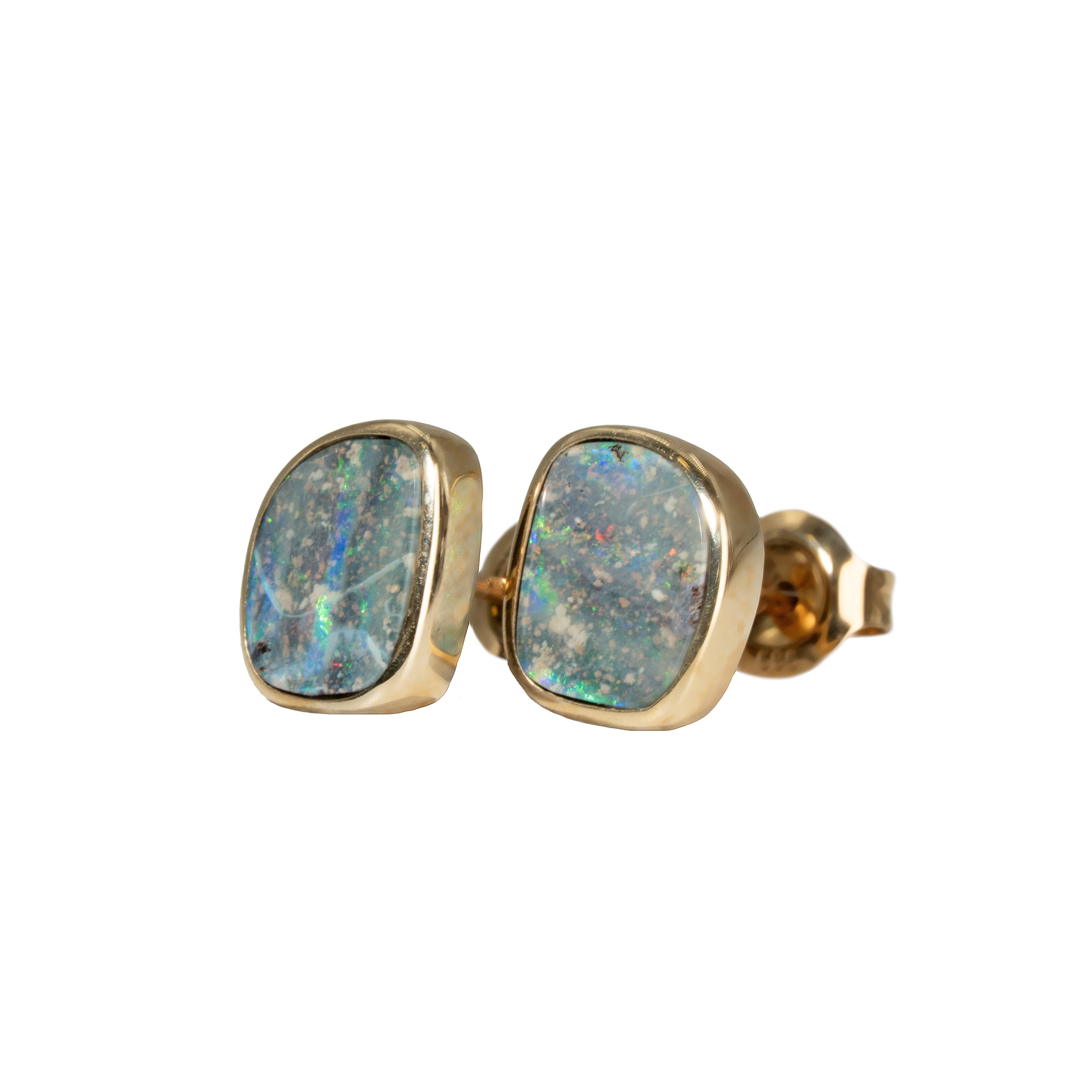 Boulder Opal Earrings in 14K Yellow Gold - Multicolour