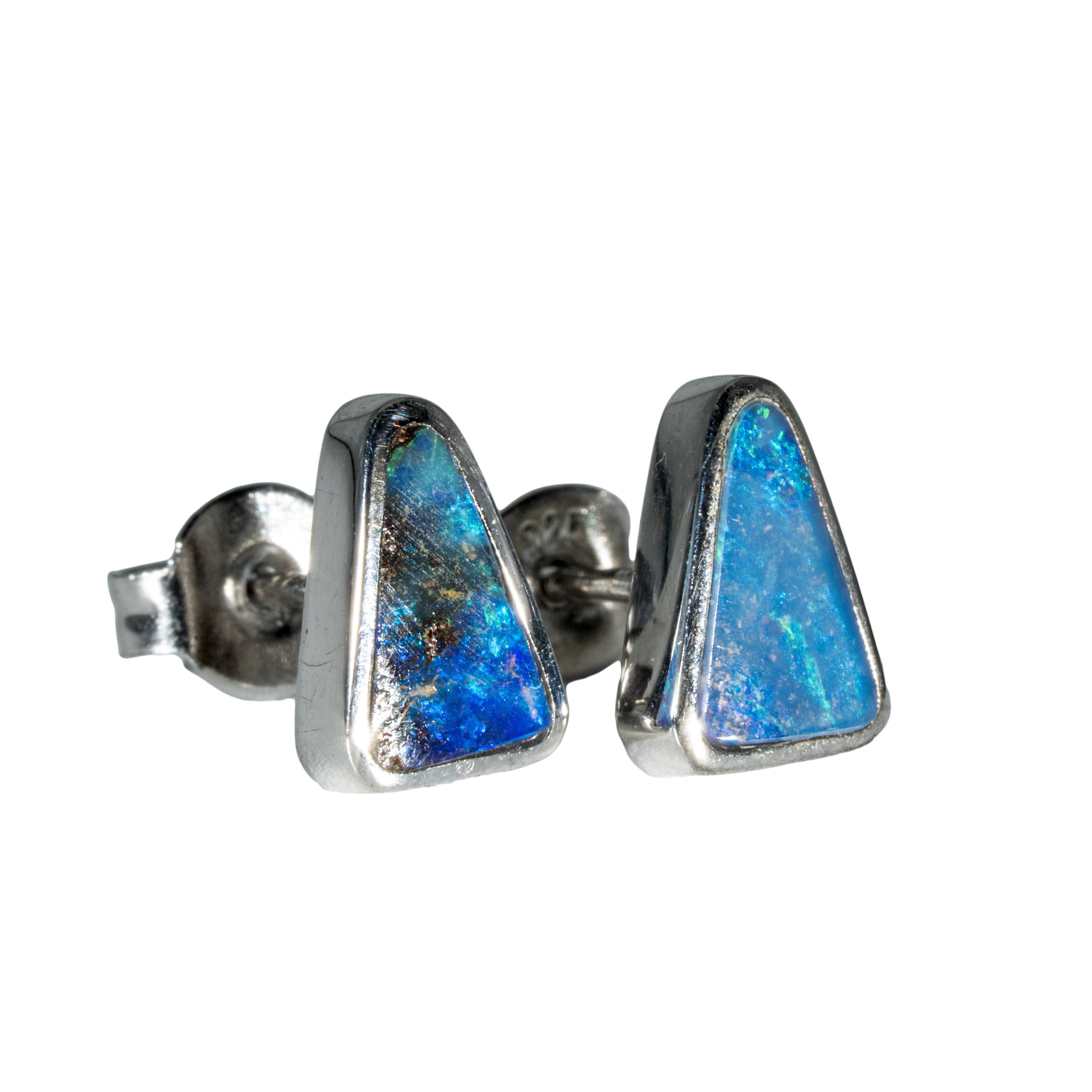 Boulder Opal Earrings in 925 Sterling Silver - Green-Blue