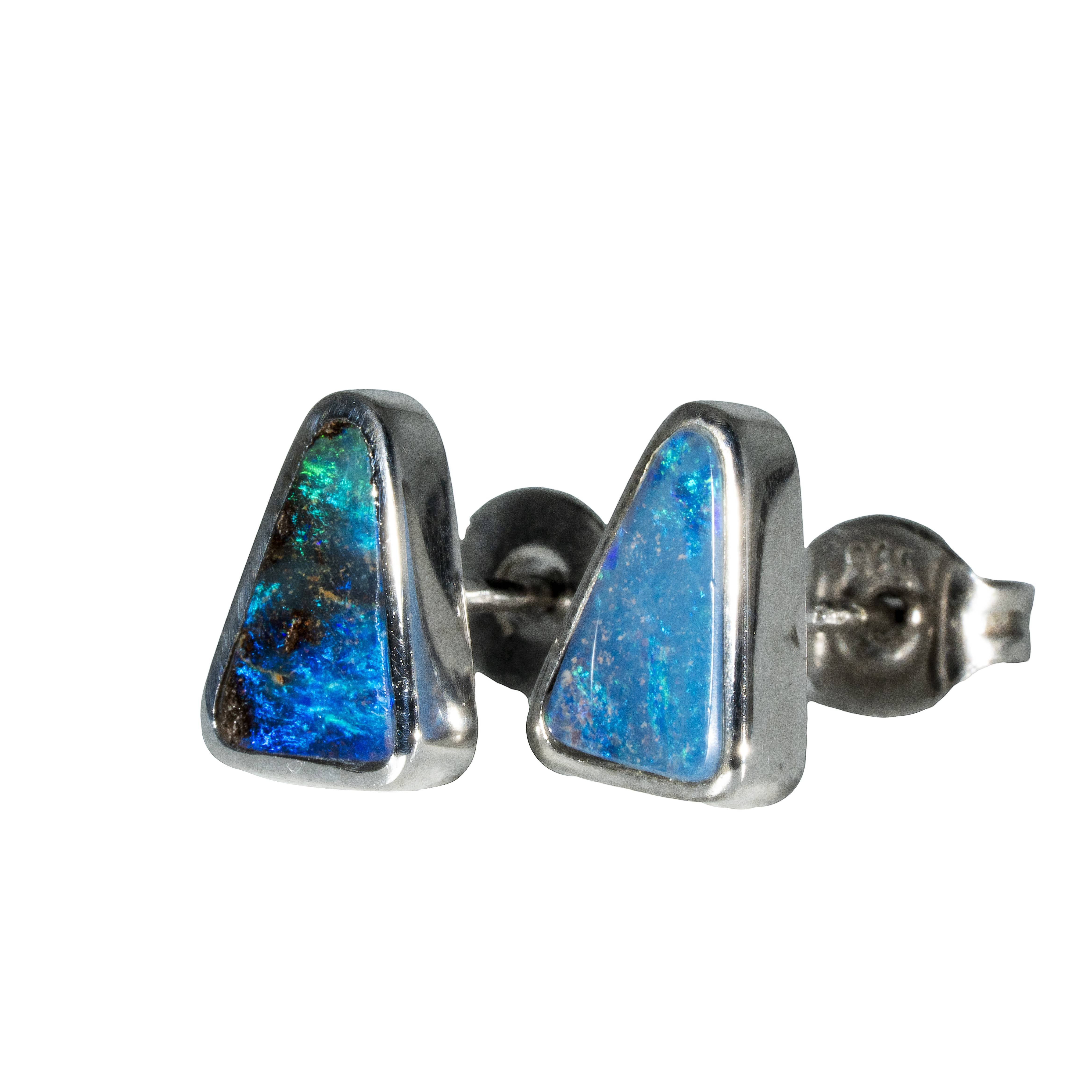 Boulder Opal Earrings in 925 Sterling Silver - Green-Blue