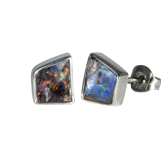 Boulder Opal Earrings in 925 Sterling Silver - Multicolour