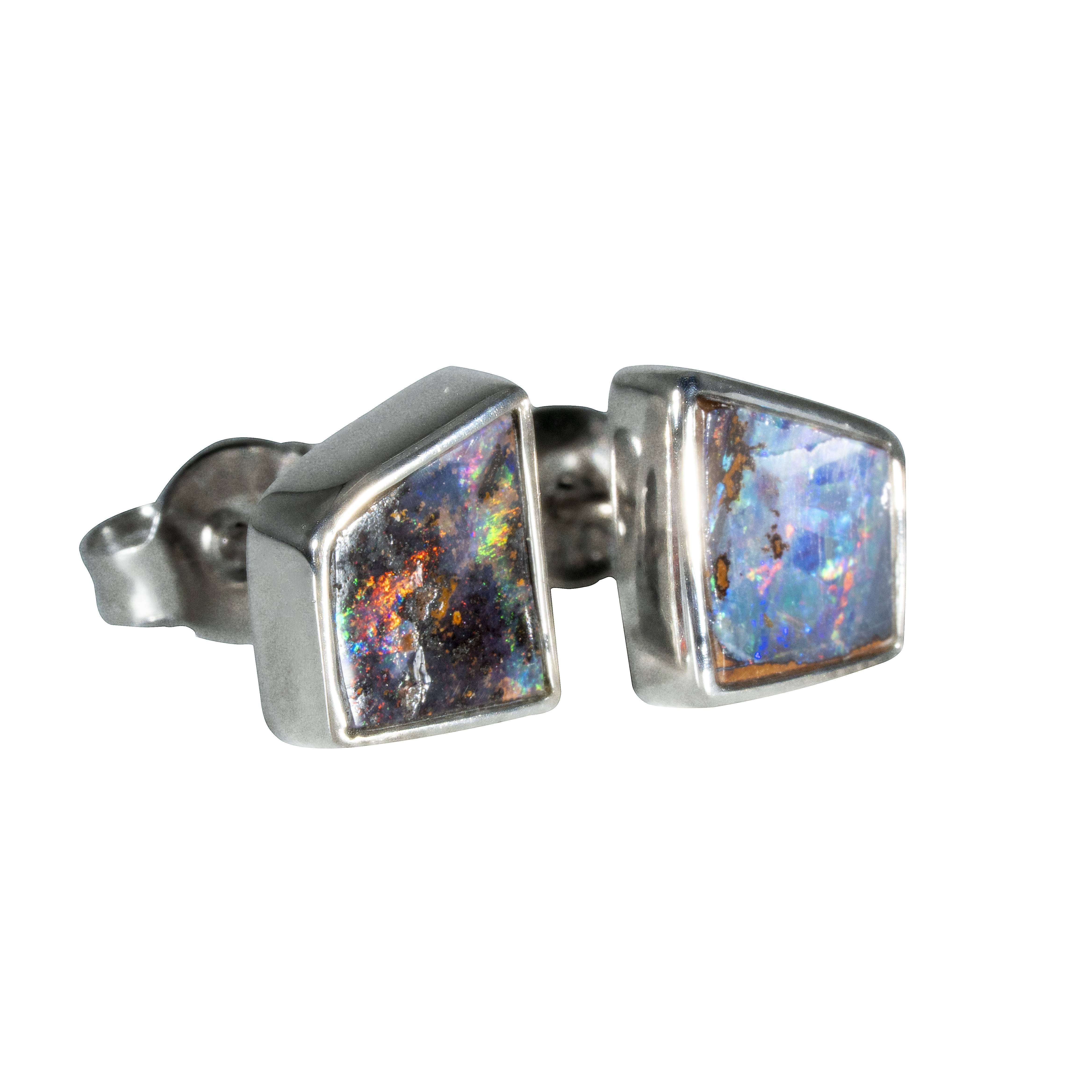 Boulder Opal Earrings in 925 Sterling Silver - Multicolour