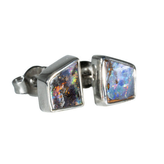 Boulder Opal Earrings in 925 Sterling Silver - Multicolour