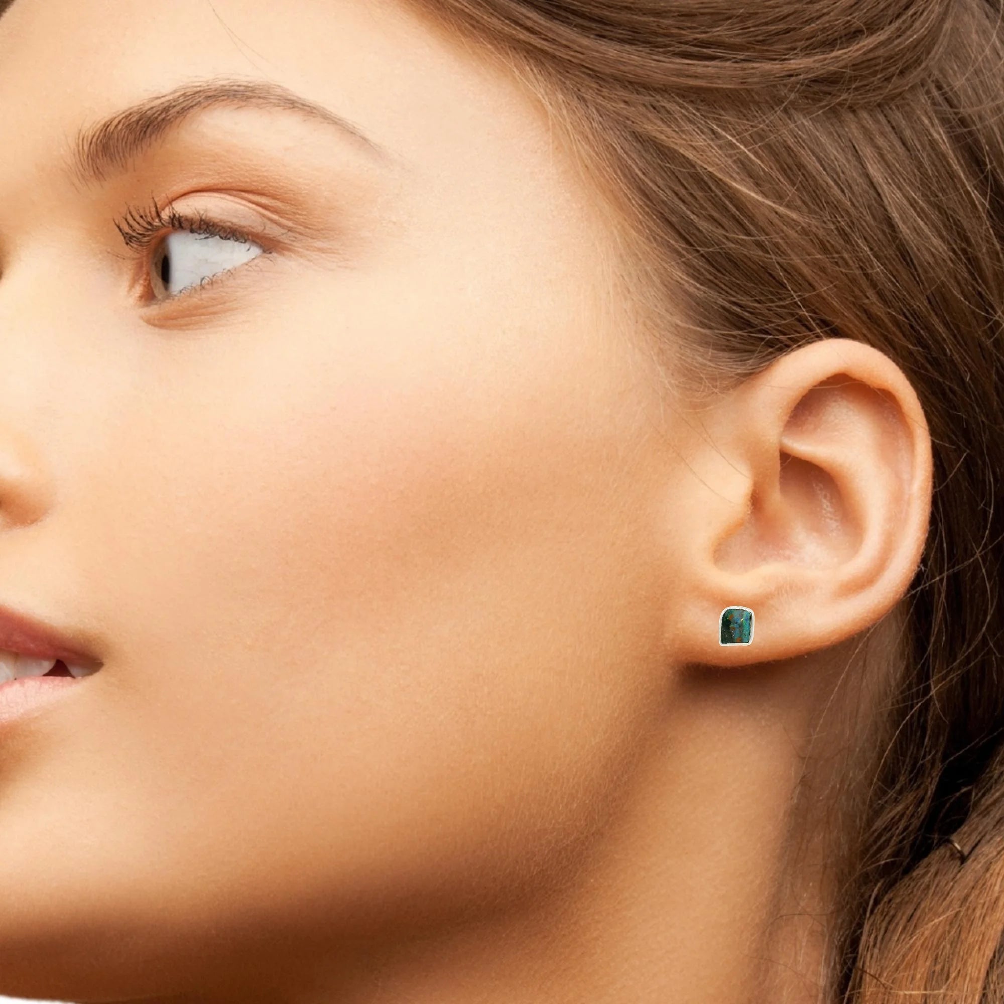 Boulder Opal Earrings in 14K White Gold - Green-Blue