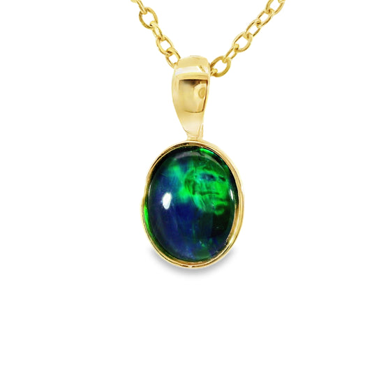 Triplet Opal Pendant in 14K Yellow Gold - Green-Blue
