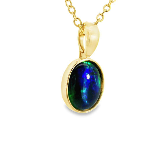 Triplet Opal Pendant in 14K Yellow Gold - Green-Blue
