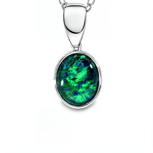 Triplet Opal Pendant in 9K White Gold - Green-Blue