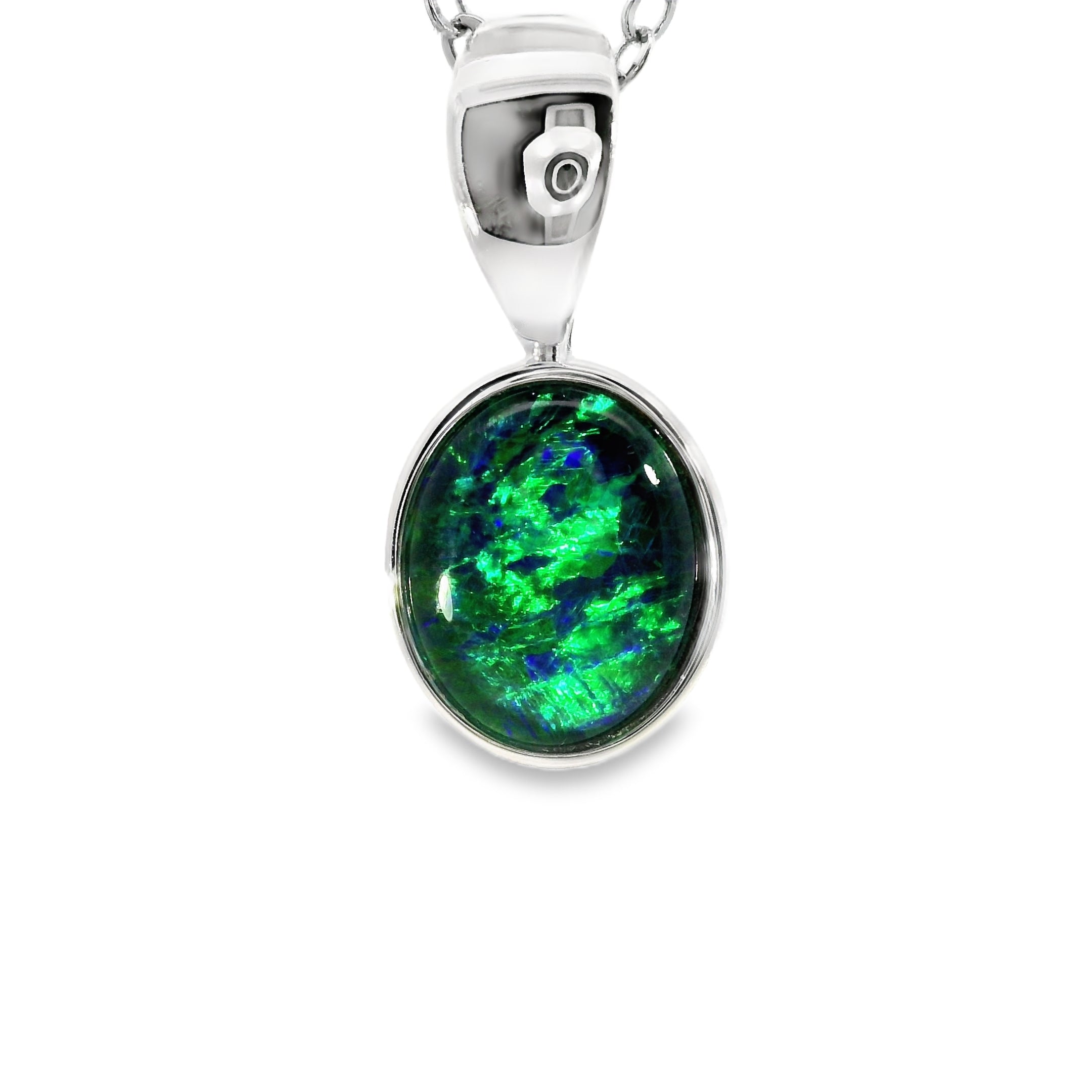 Triplet Opal Pendant in 9K White Gold - Green-Blue