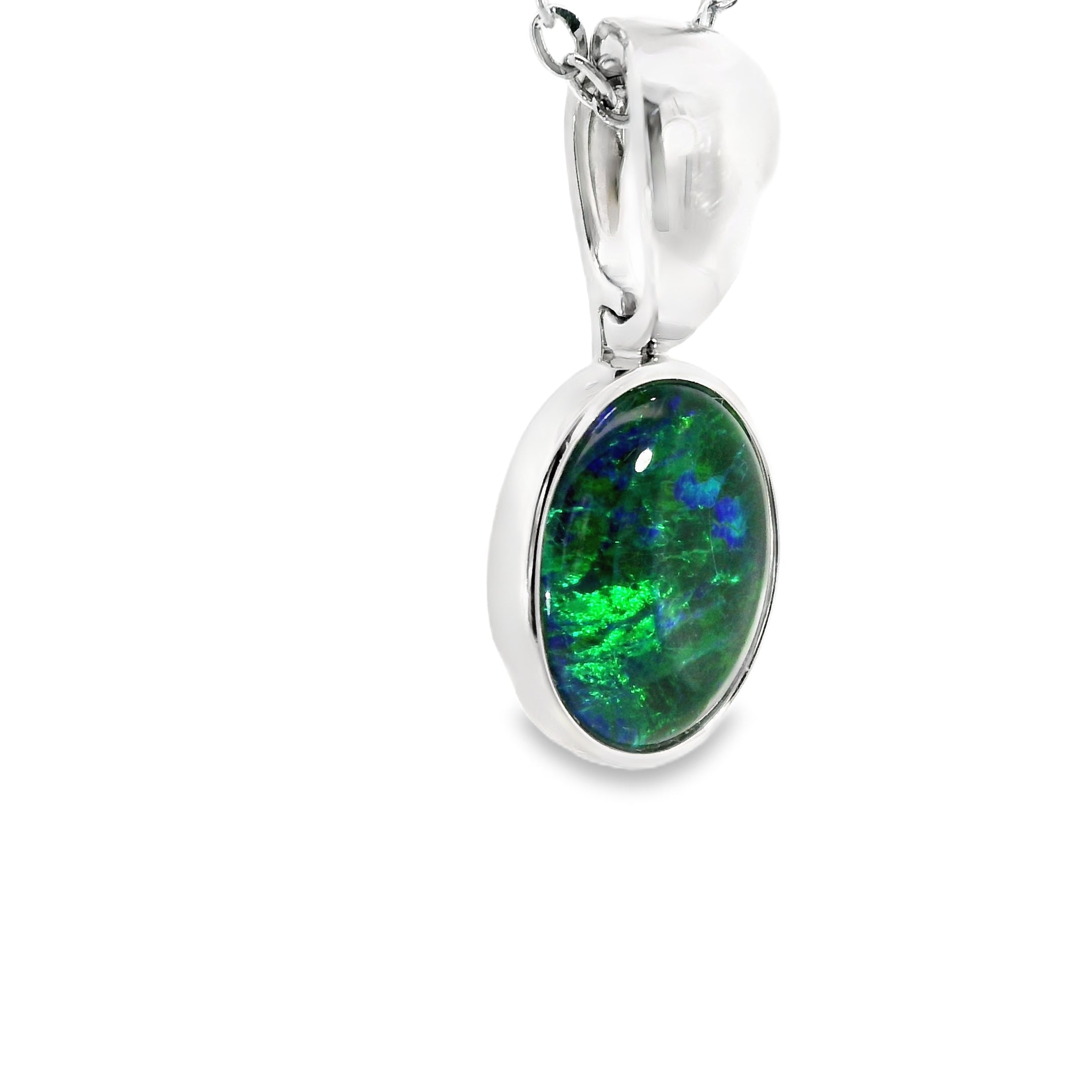 Triplet Opal Pendant in 9K White Gold - Green-Blue