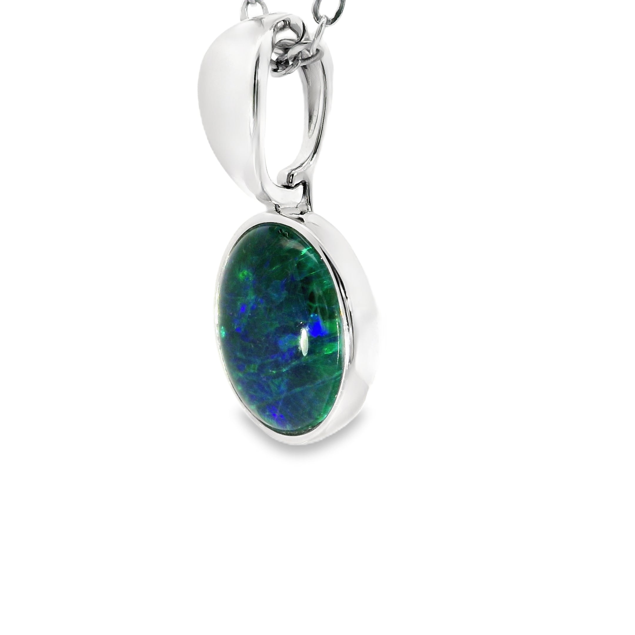 Triplet Opal Pendant in 9K White Gold - Green-Blue