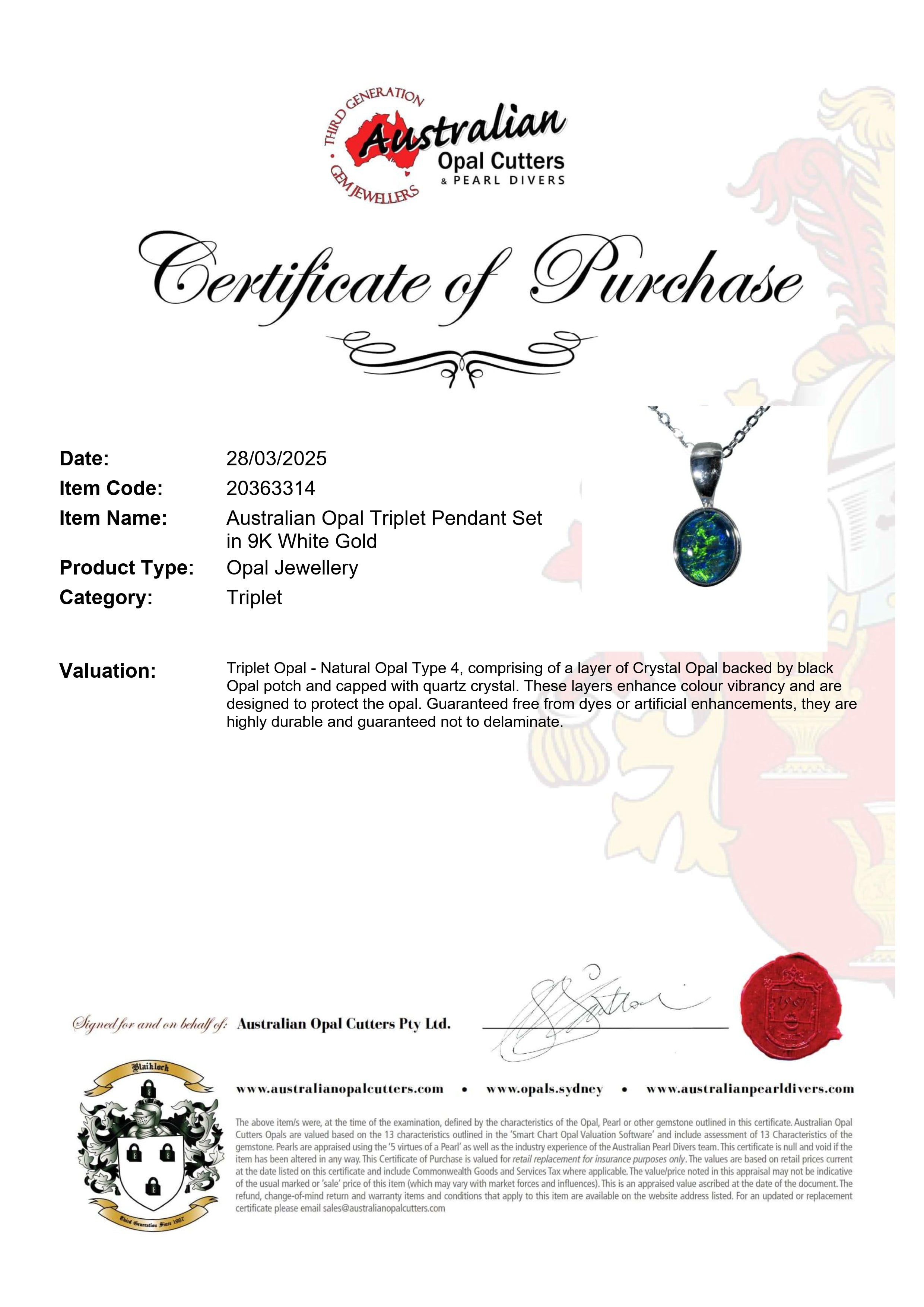 Triplet Opal Pendant in 9K White Gold - Green-Blue