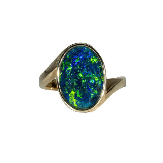 Triplet Opal Ring in 9K Yellow Gold - Green-Blue