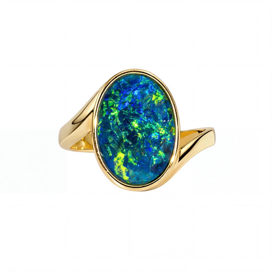 Triplet Opal Ring in 9K Yellow Gold - Green-Blue - Australian Opal Cutters and Pearl Divers