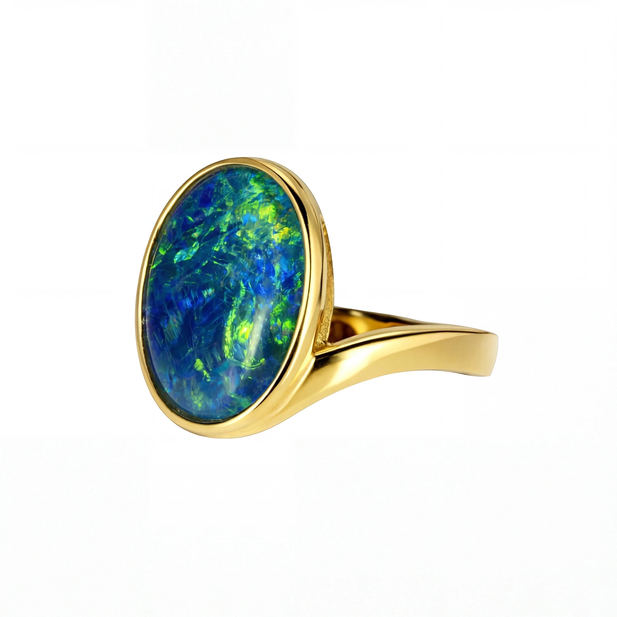 Triplet Opal Ring in 9K Yellow Gold - Green-Blue - Australian Opal Cutters and Pearl Divers