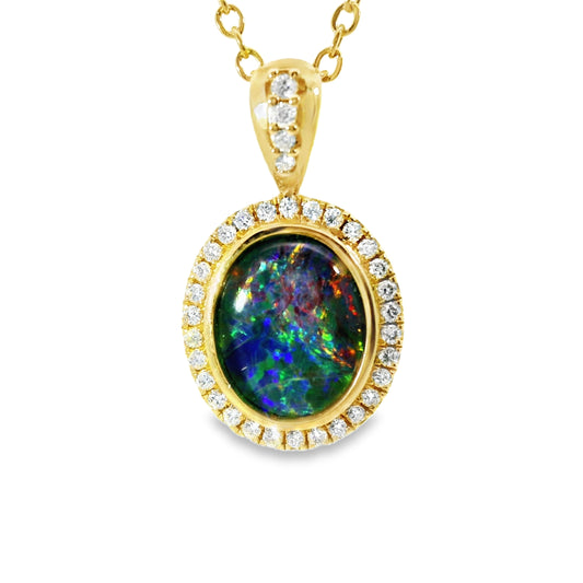 Triplet Opal Pendant in 14K Yellow Gold - Green-Blue