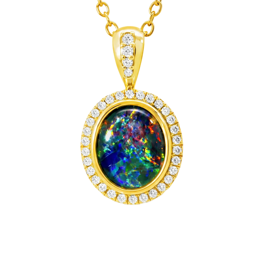 Triplet Opal Pendant in 14K Yellow Gold - Green-Blue - Australian Opal Cutters and Pearl Divers
