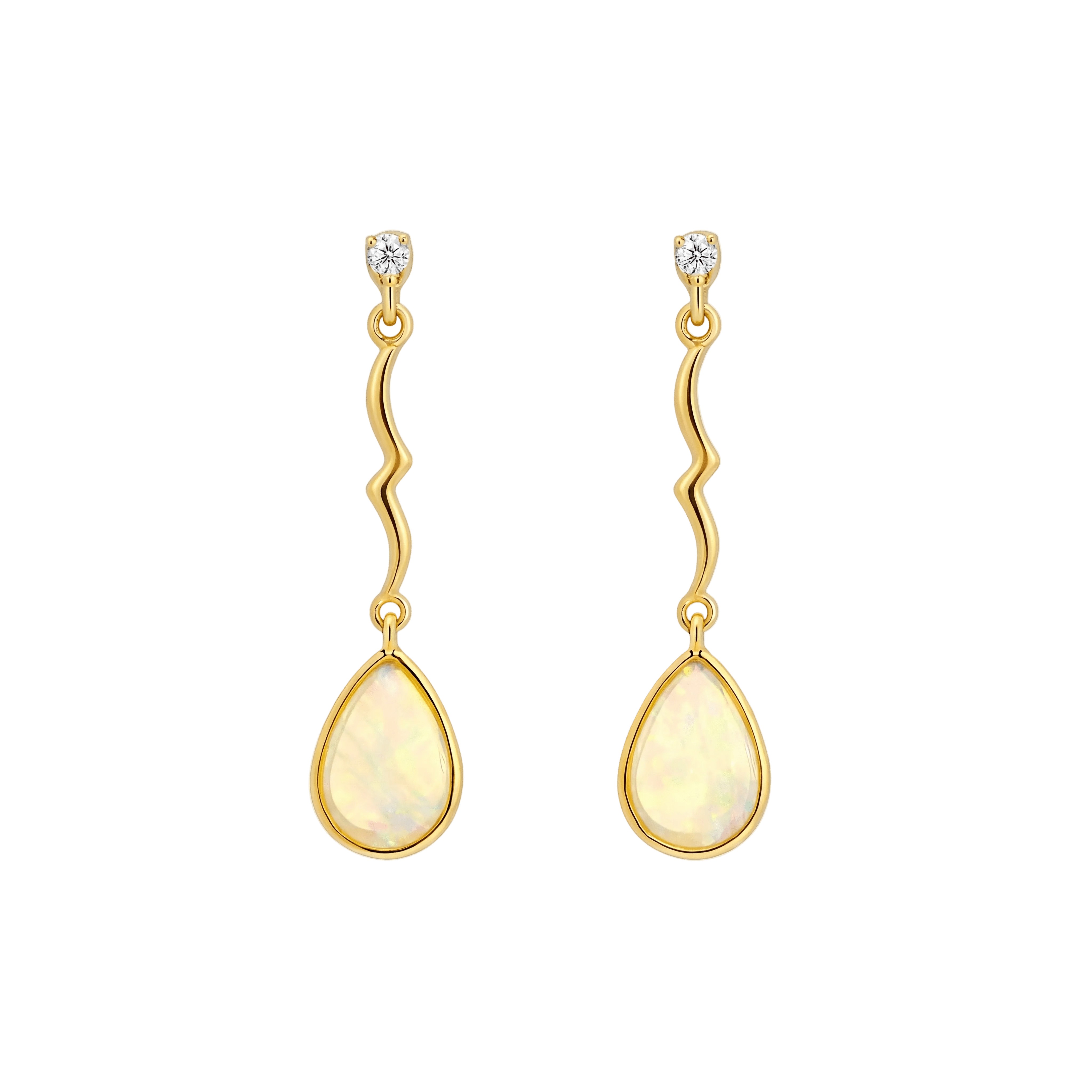 Australian Light Opal Earrings in 14K Yellow Gold - Multicolour - Australian Opal Cutters and Pearl Divers