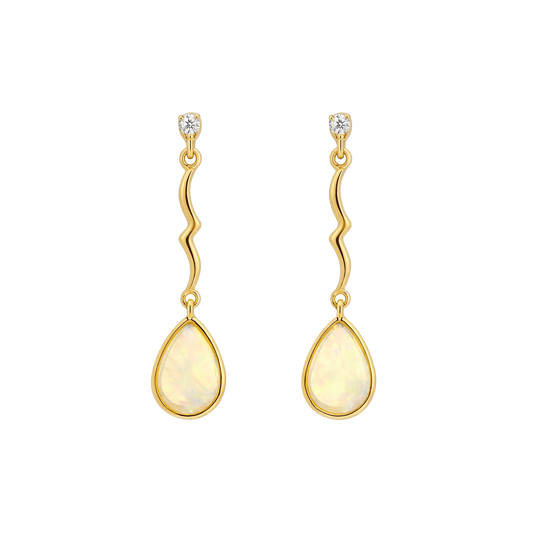 Australian Light Opal Earrings in 14K Yellow Gold - Multicolour - Australian Opal Cutters and Pearl Divers