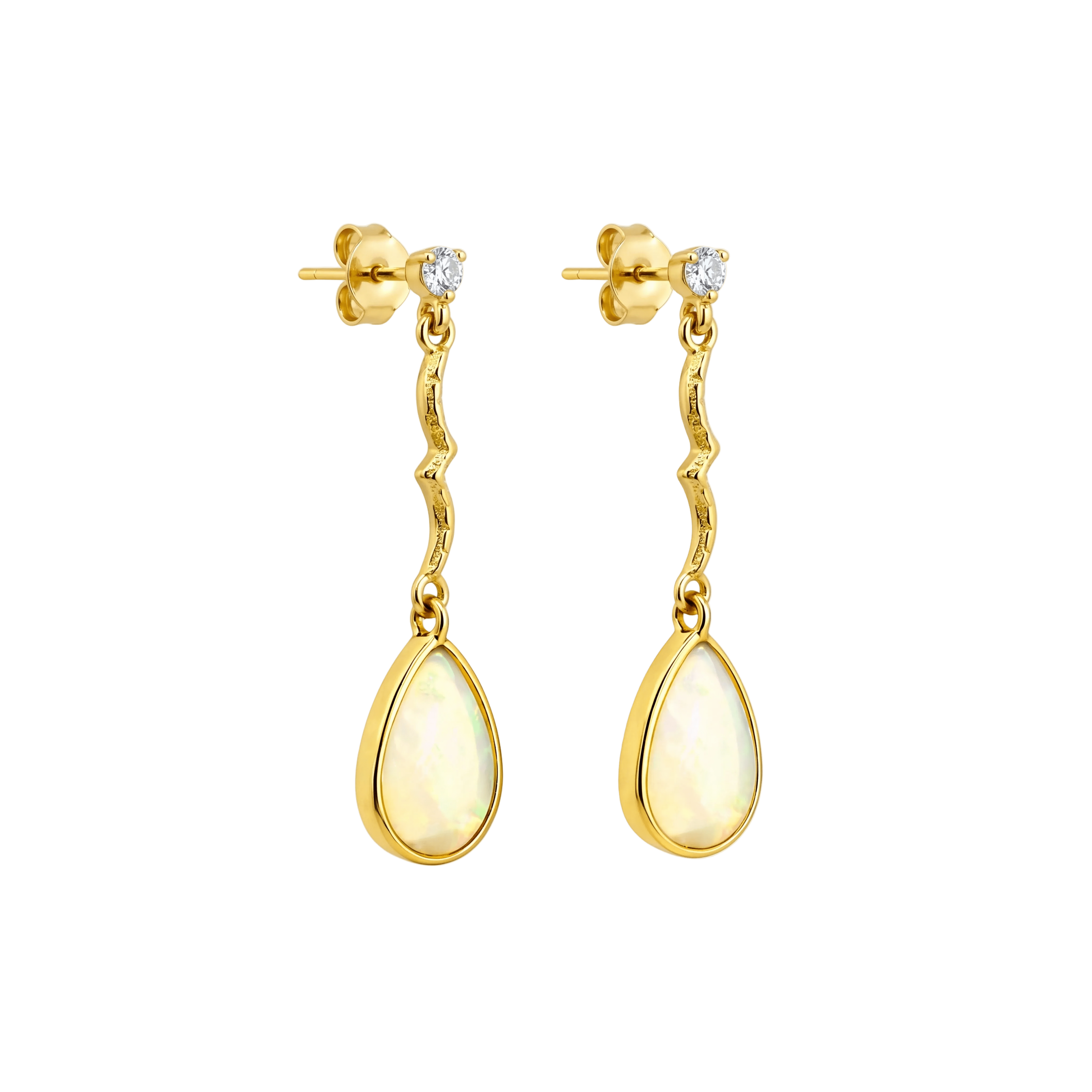 Australian Light Opal Earrings in 14K Yellow Gold - Multicolour - Australian Opal Cutters and Pearl Divers