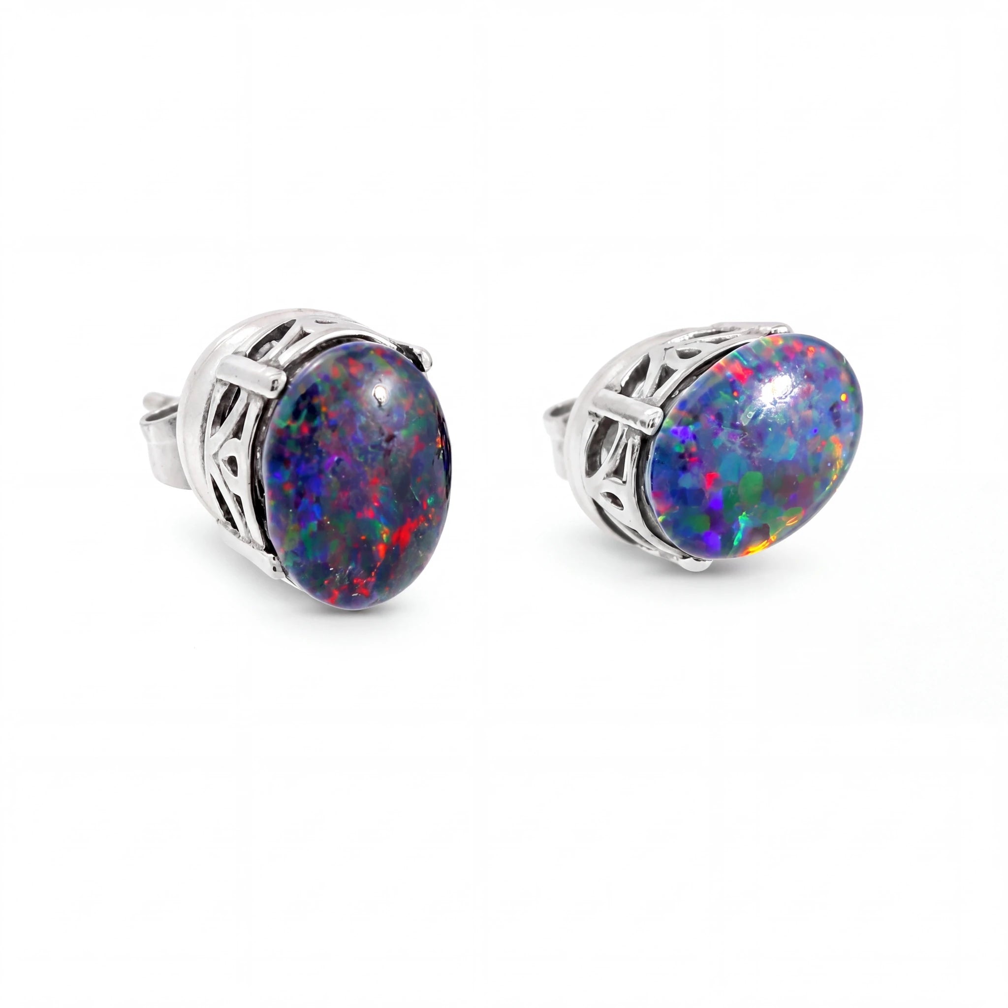 Triplet Opal Earrings in Stainless Steel - Multicolour - Australian Opal Cutters and Pearl Divers
