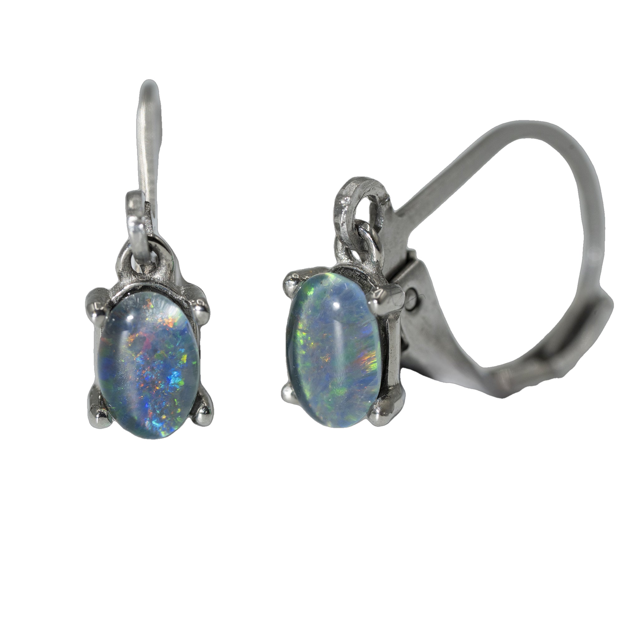 Triplet Opal Earrings in Stainless Steel - Green-Blue