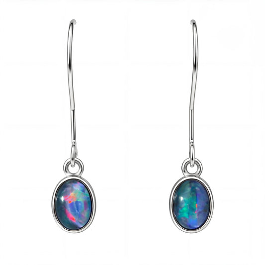 Triplet Opal Earrings set in Stainless Steel - Multicolour - Australian Opal Cutters and Pearl Divers