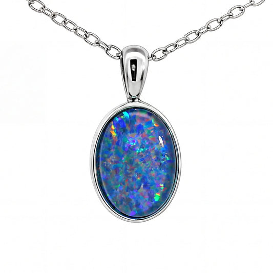 Triplet Opal Pendant in Stainless Steel - Green-Blue - Australian Opal Cutters and Pearl Divers