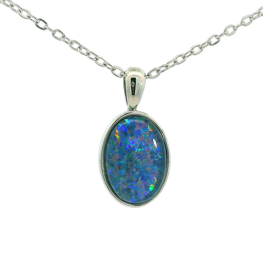 Triplet Opal Pendant in Stainless Steel - Green-Blue