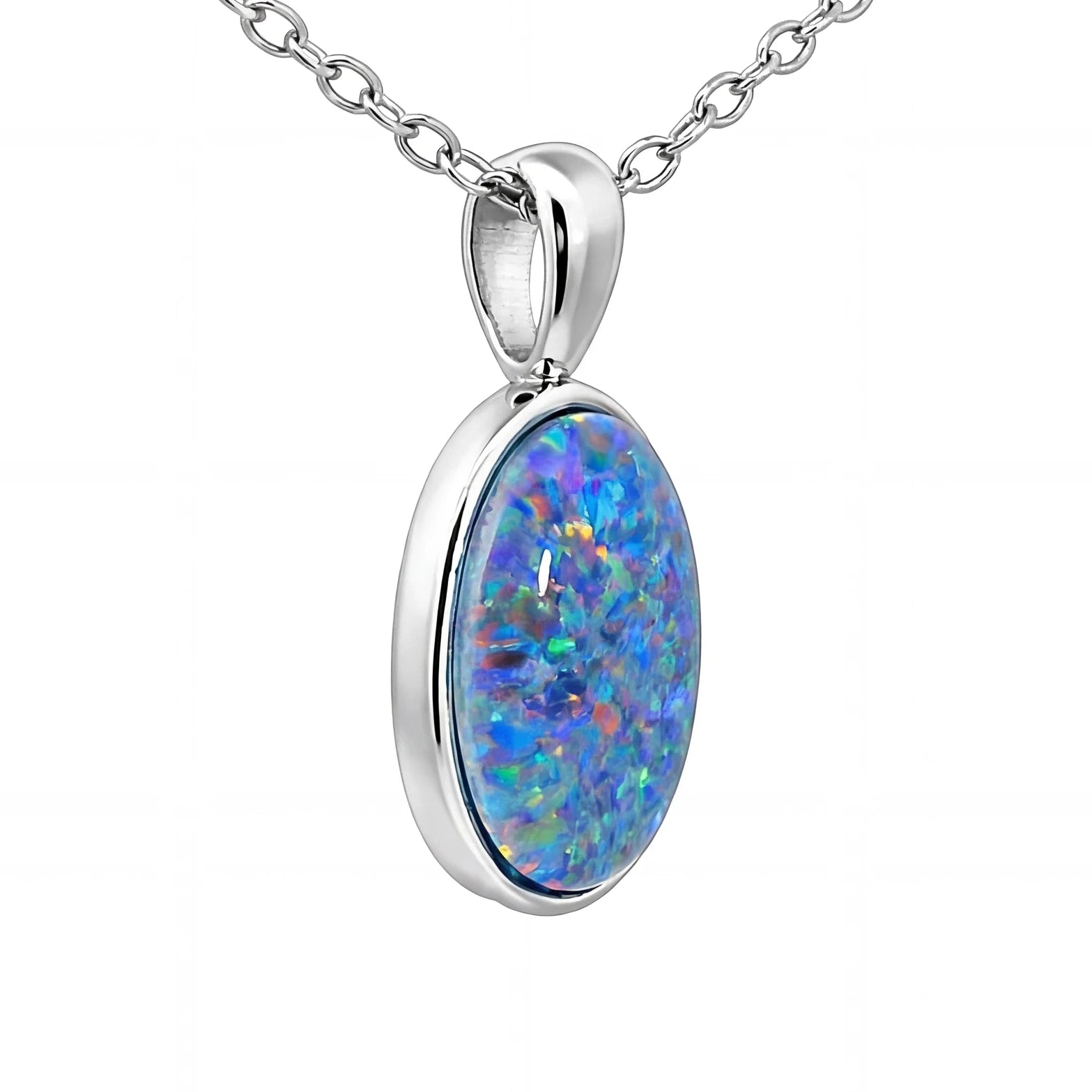 Triplet Opal Pendant in Stainless Steel - Green-Blue - Australian Opal Cutters and Pearl Divers