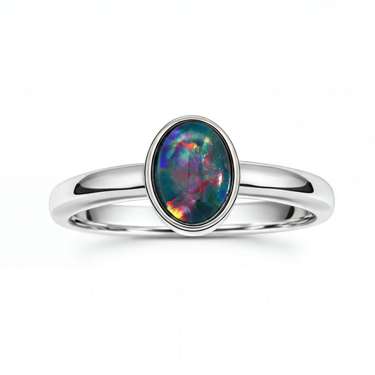 Triplet Opal Ring in Stainless Steel - Multicolour