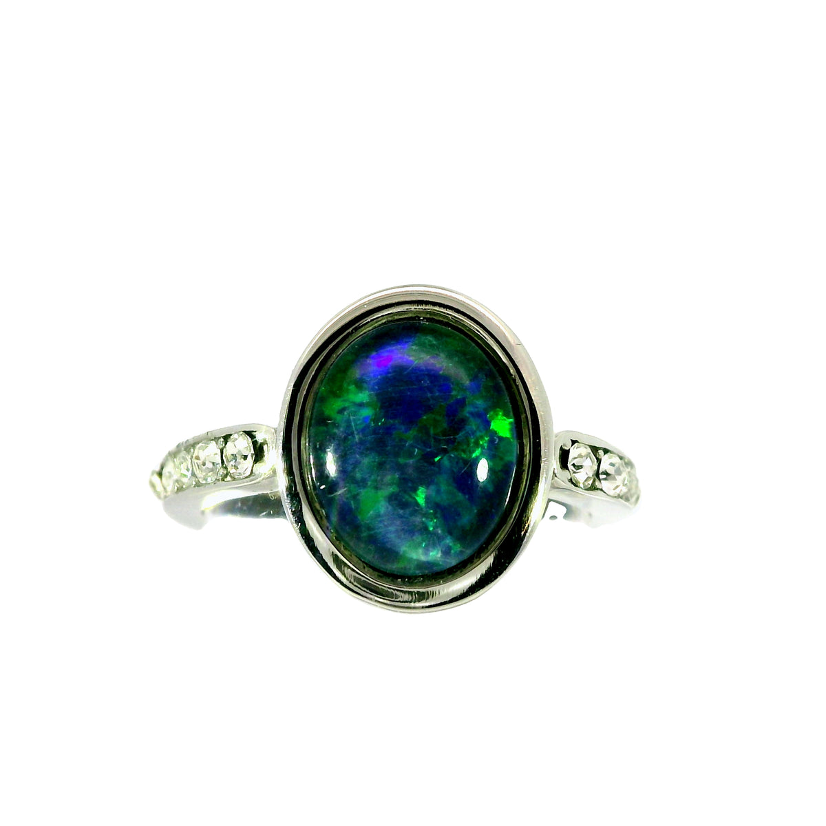 Triplet Opal Ring in Stainless Steel - Green-Blue