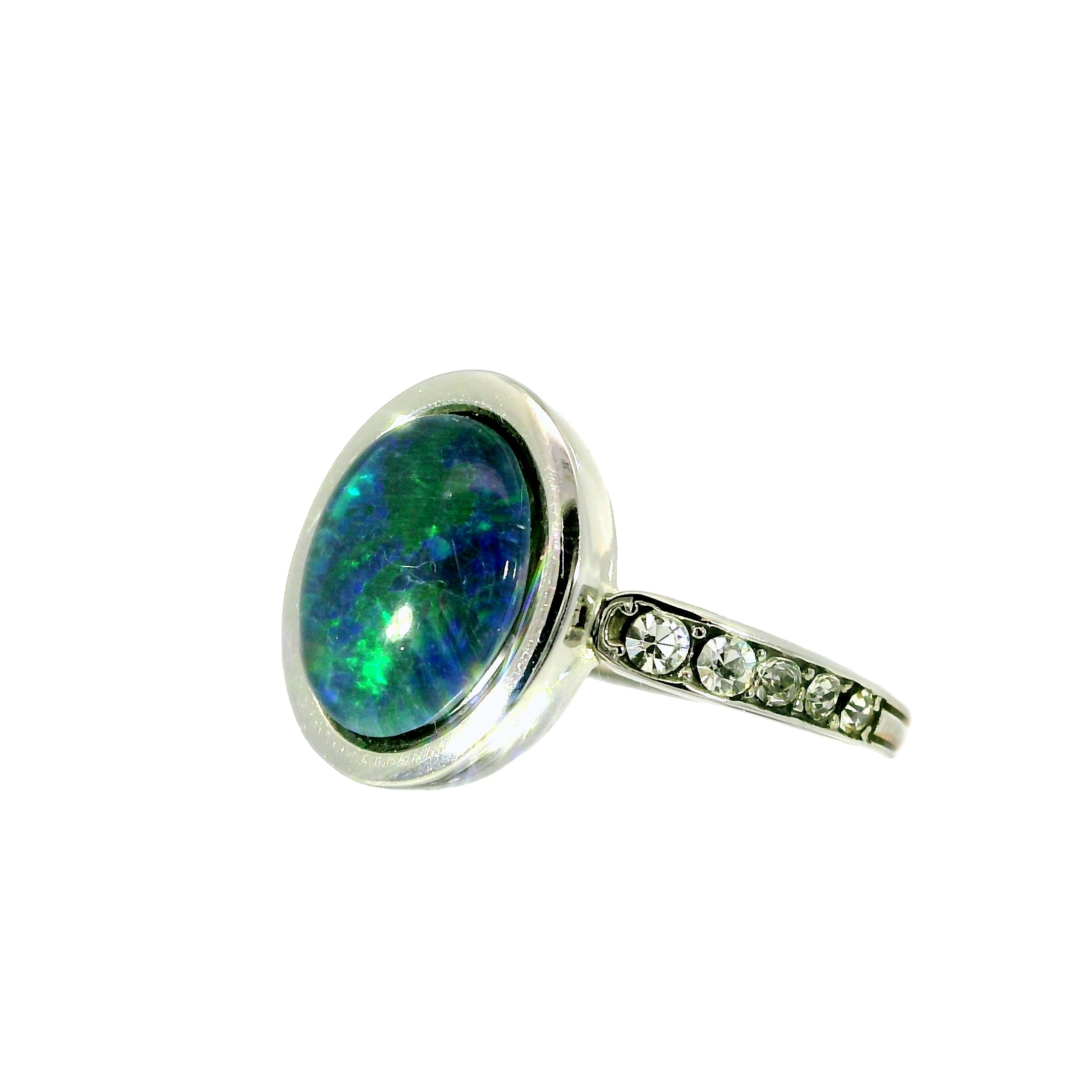 Triplet Opal Ring in Stainless Steel - Green-Blue