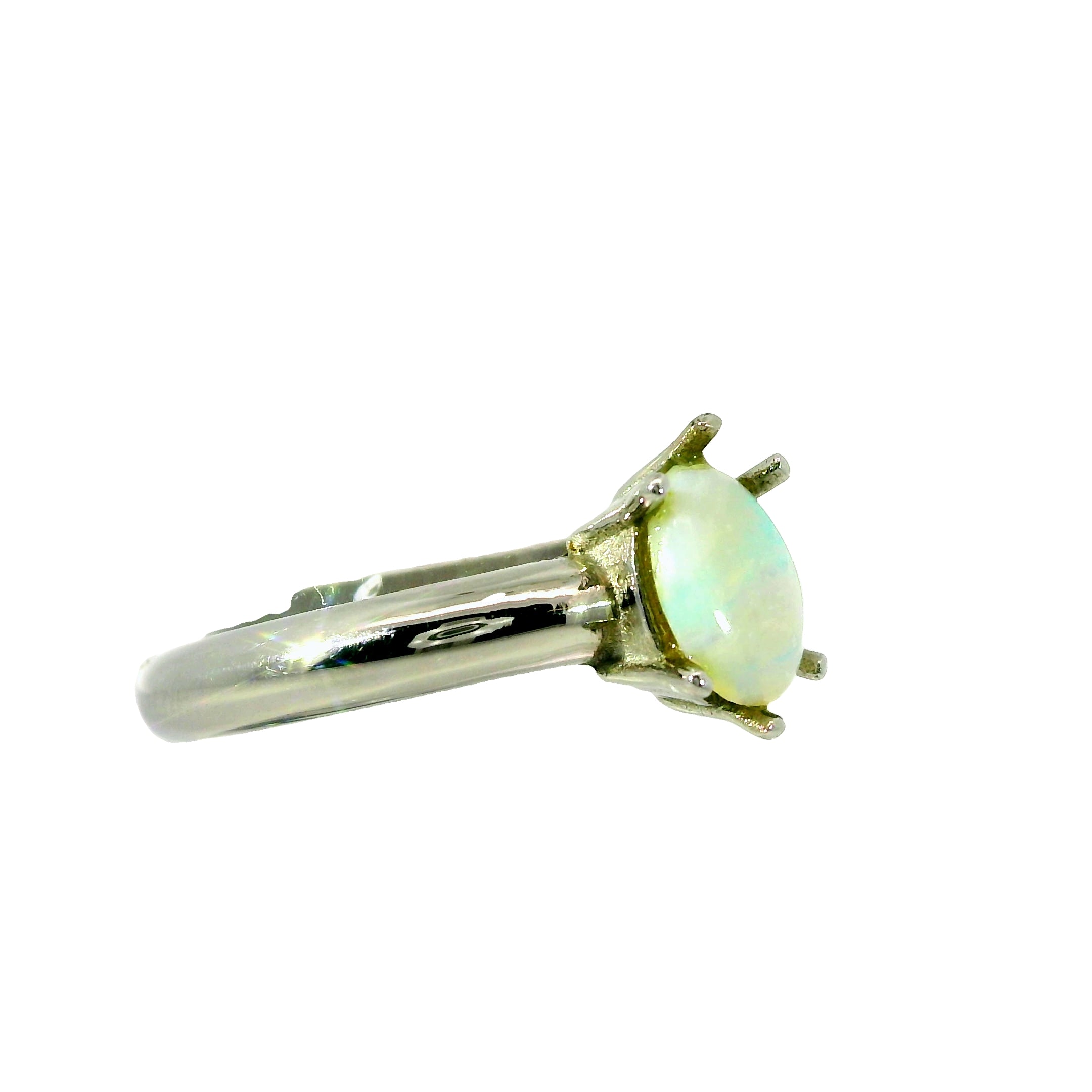 Light Opal Ring in Stainless Steel - Green-Blue