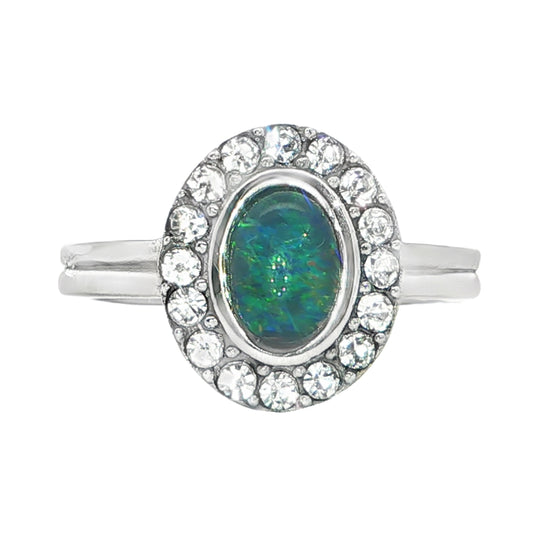 Triplet Opal Ring in Stainless Steel - Green and Blue