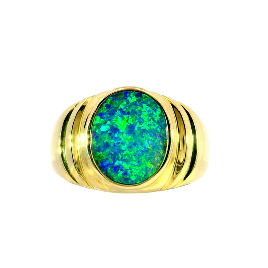 Doublet Opal Men's Ring in 14K Yellow Gold - Multicolour