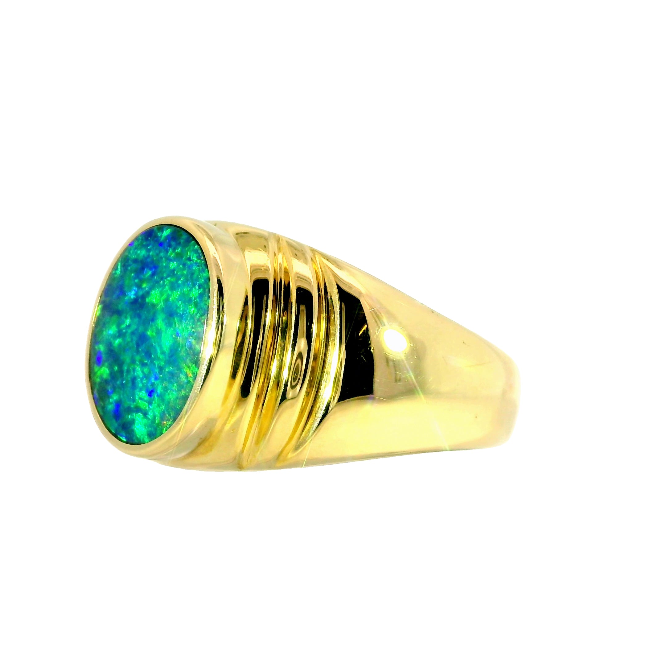 Doublet Opal Men's Ring in 14K Yellow Gold - Multicolour