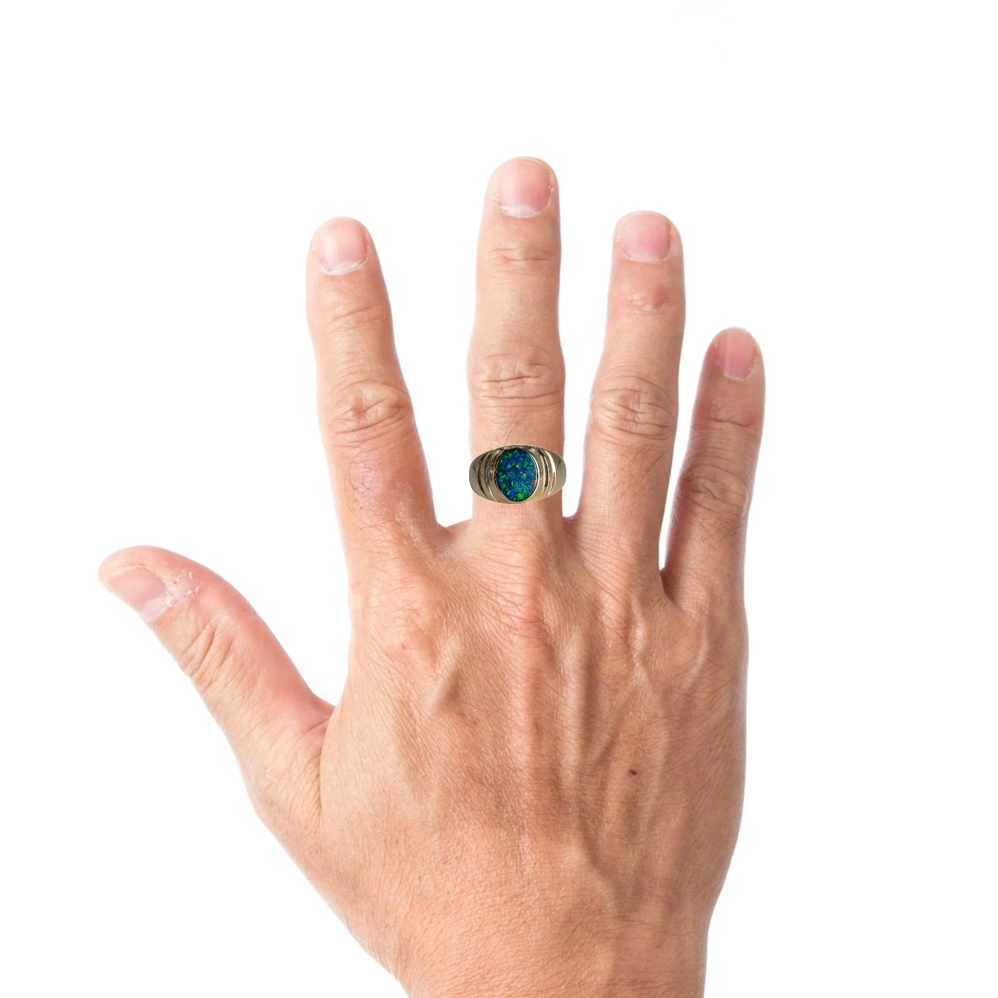 Doublet Opal Men's Ring in 14K Yellow Gold - Multicolour