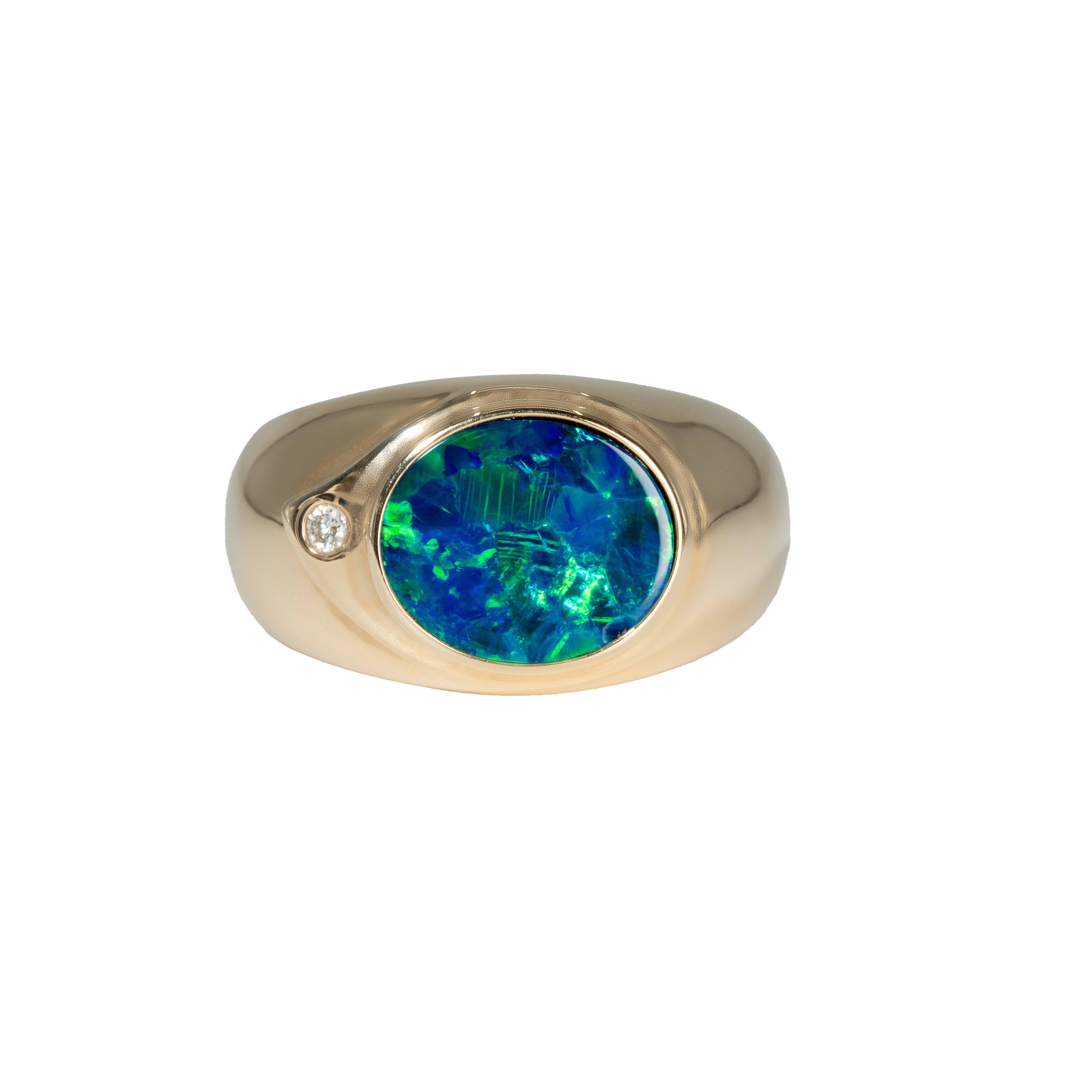 Doublet Opal Men's Ring in 14K Yellow Gold - Green-Blue