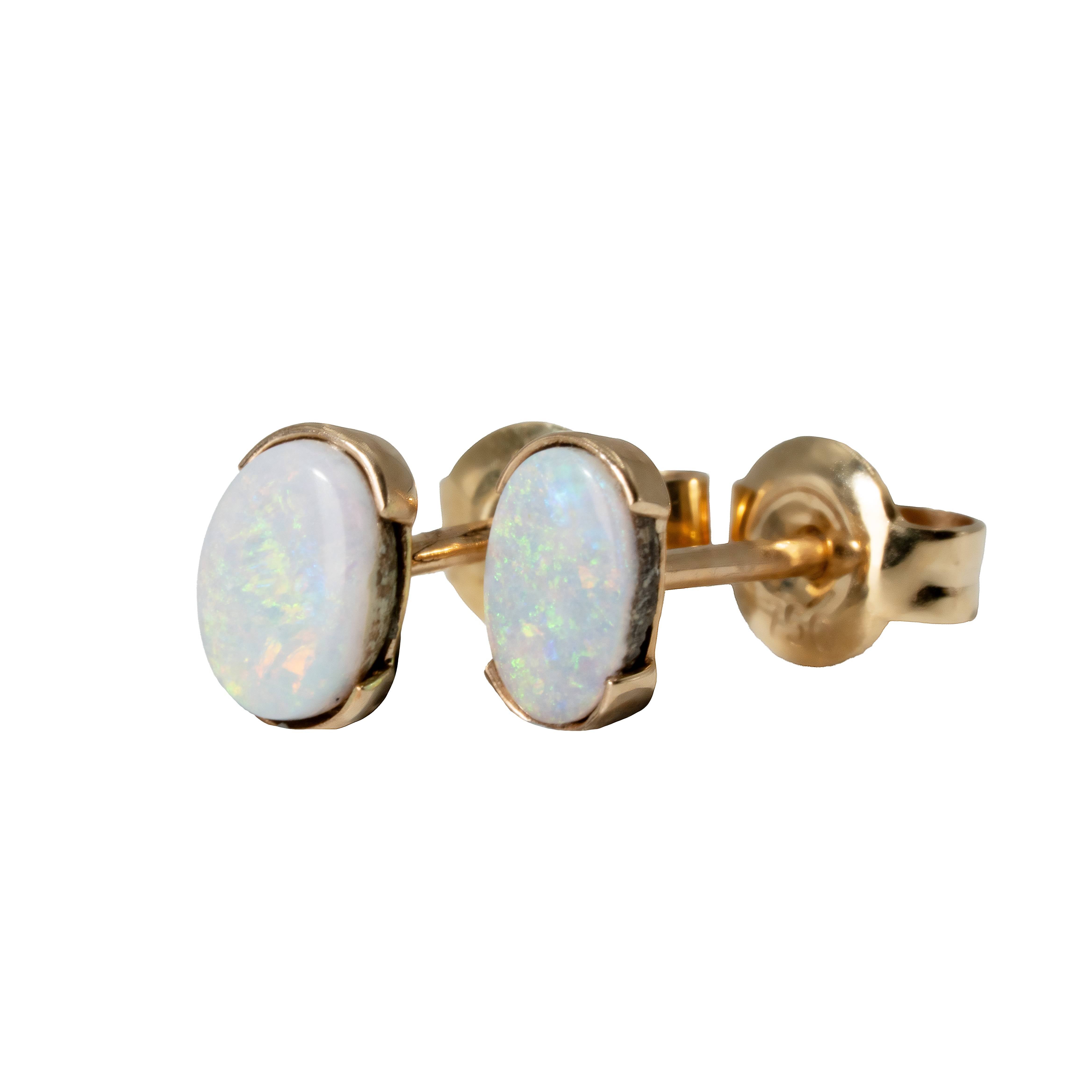 Boulder Opal Earrings in 14K Yellow Gold - Multicolour