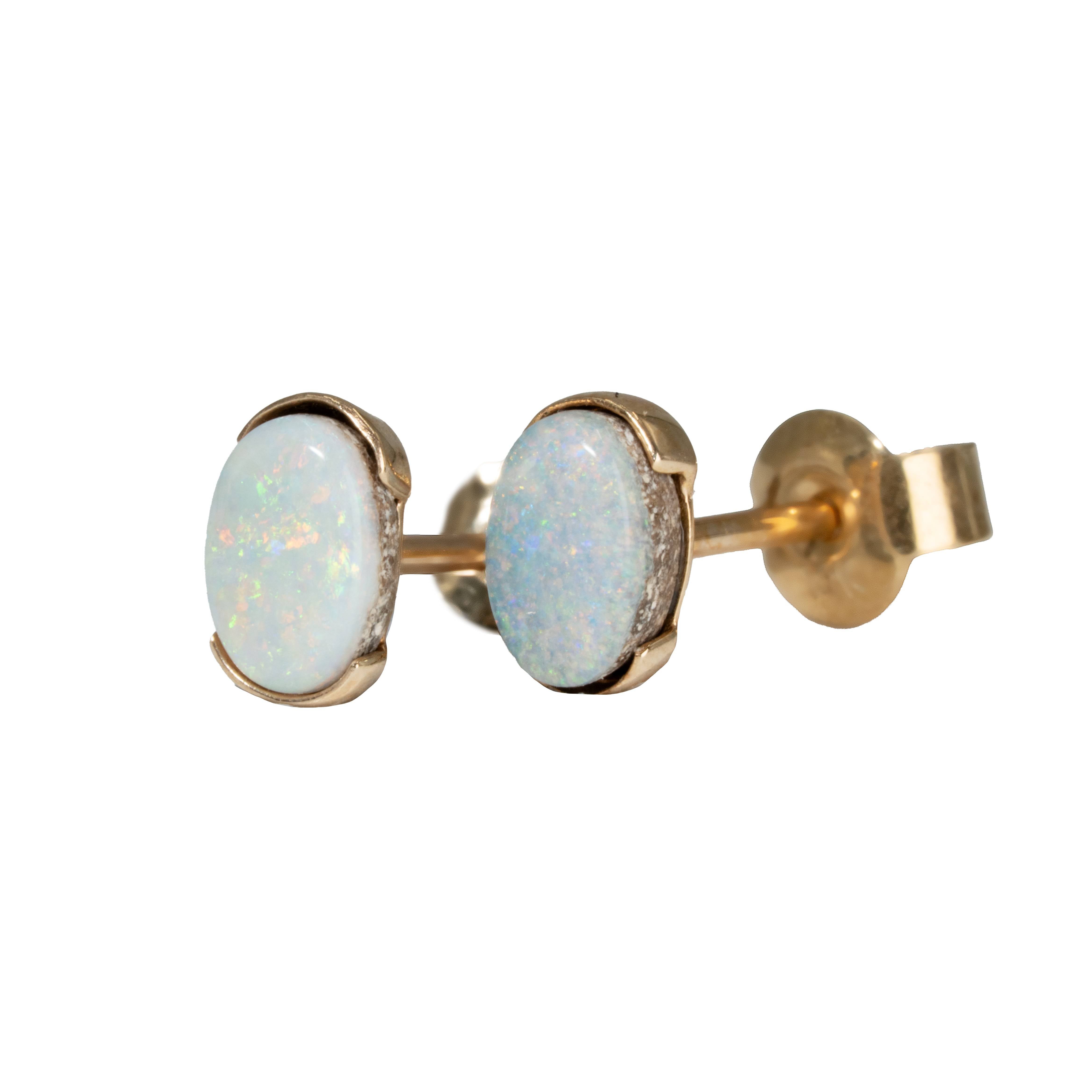 Boulder Opal Earrings in 14K Yellow Gold - Multicolour
