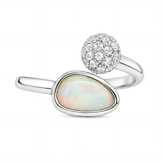 Light Opal Ring in 925 Sterling Silver - Multicolour