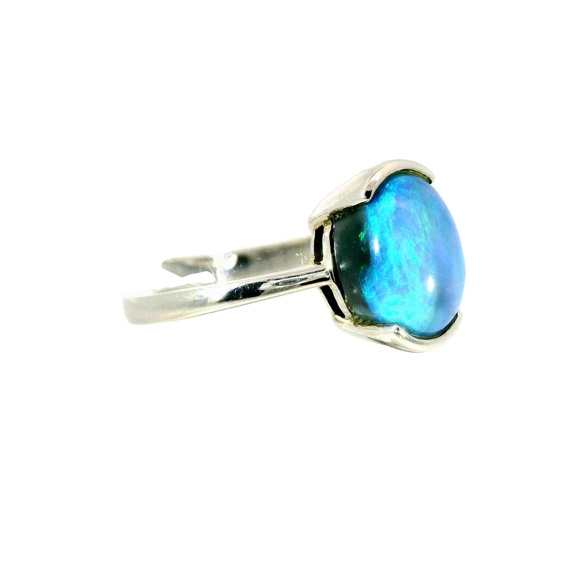Black Opal Ring in 925 Sterling Silver - Green-Blue