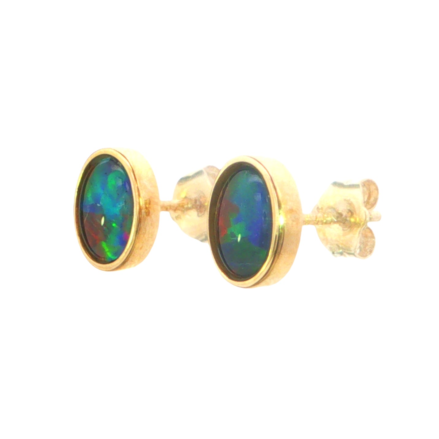 Australian Triplet Opal Earring set in 9K Yellow Gold - Multicolour - Australian Opal Cutters and Pearl Divers