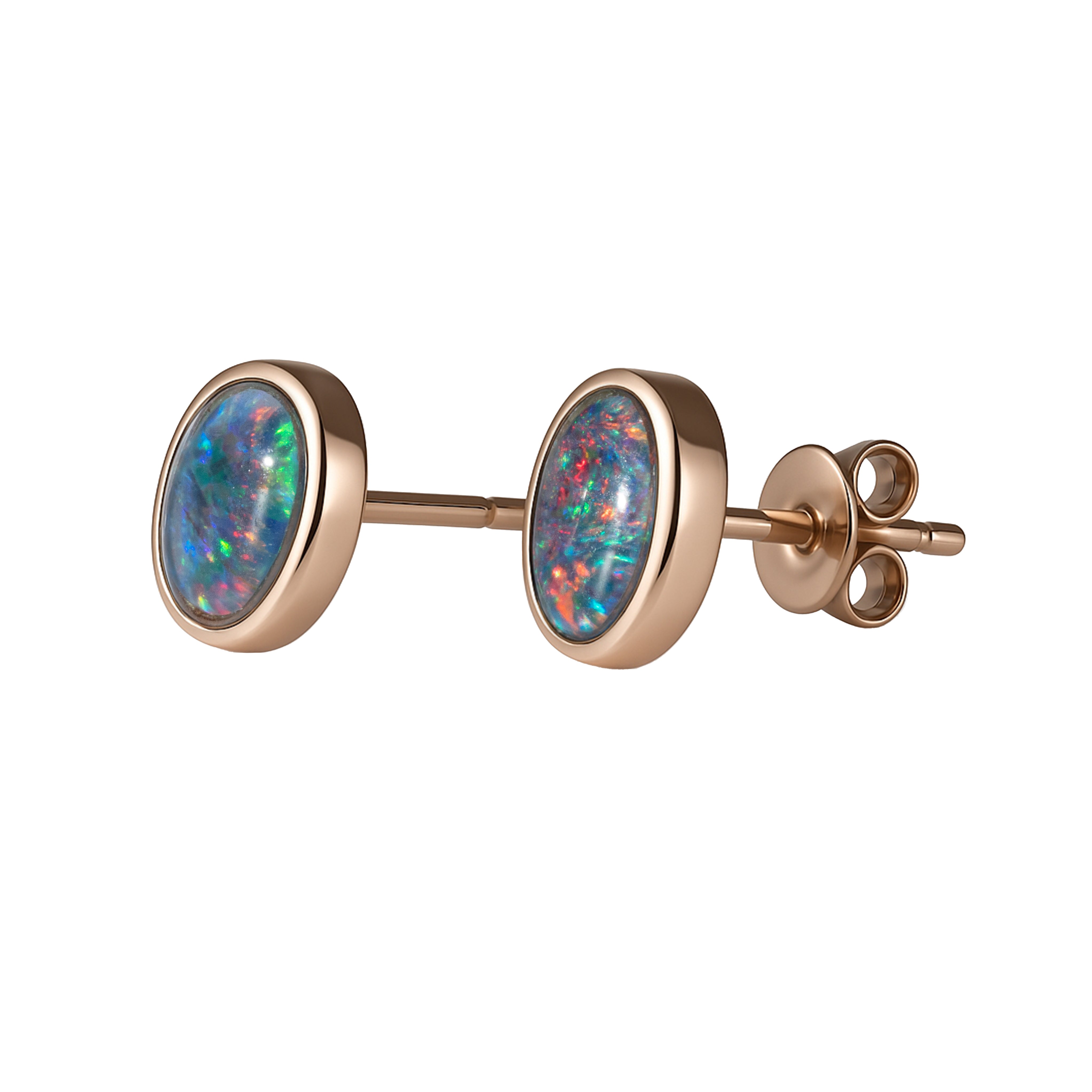 Triplet Opal Earrings in 925 Sterling Silver plated in Rose Gold - Multicolour