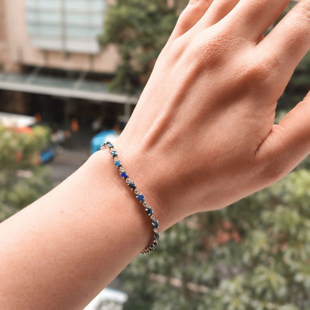 Black and Dark Opal Tennis Bracelet set in 925 Sterling Silver - Australian Opal Cutters and Pearl Divers