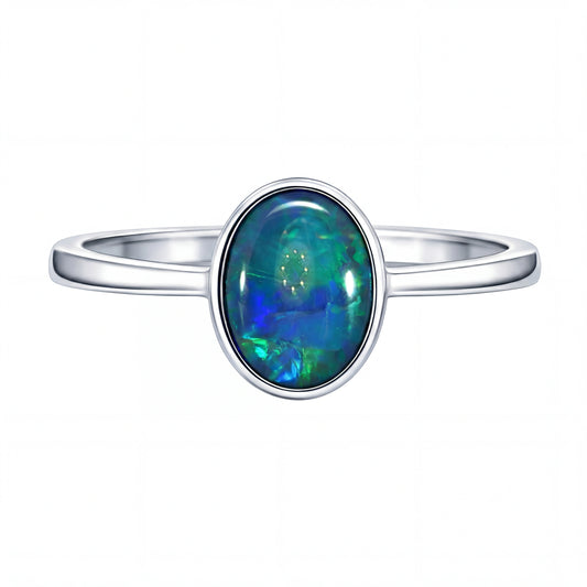 Triplet Opal Ring in 925 Sterling Silver - Green and Blue