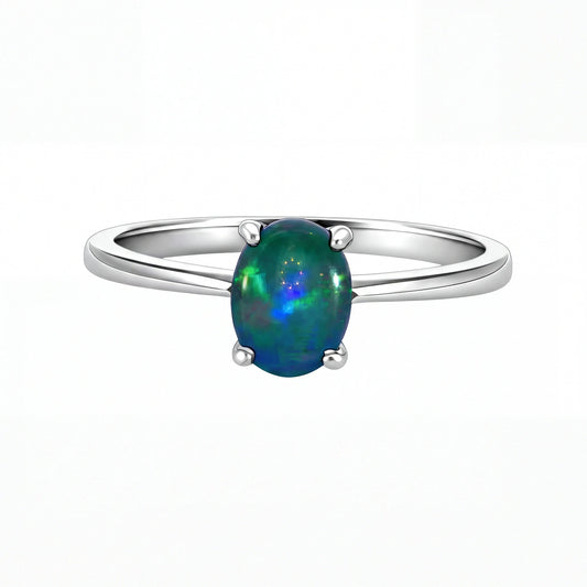 Triplet Opal Ring in 925 Sterling Silver - Green and Blue - Australian Opal Cutters and Pearl Divers
