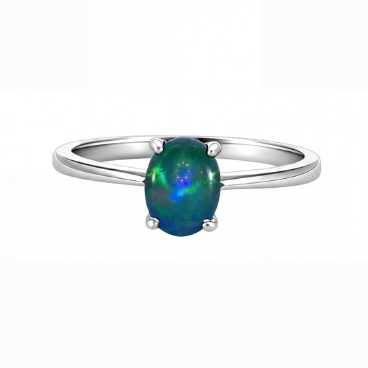 Triplet Opal Ring in 925 Sterling Silver - Green and Blue