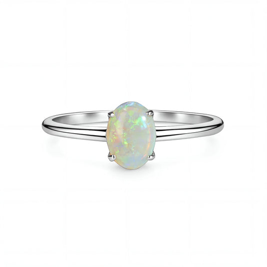 Light Opal Ring in 9K White Gold - Green-Blue