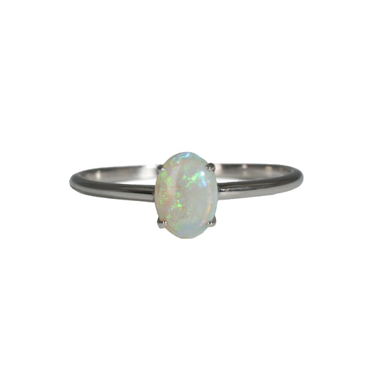 Light Opal Ring in 9K White Gold - Green-Blue