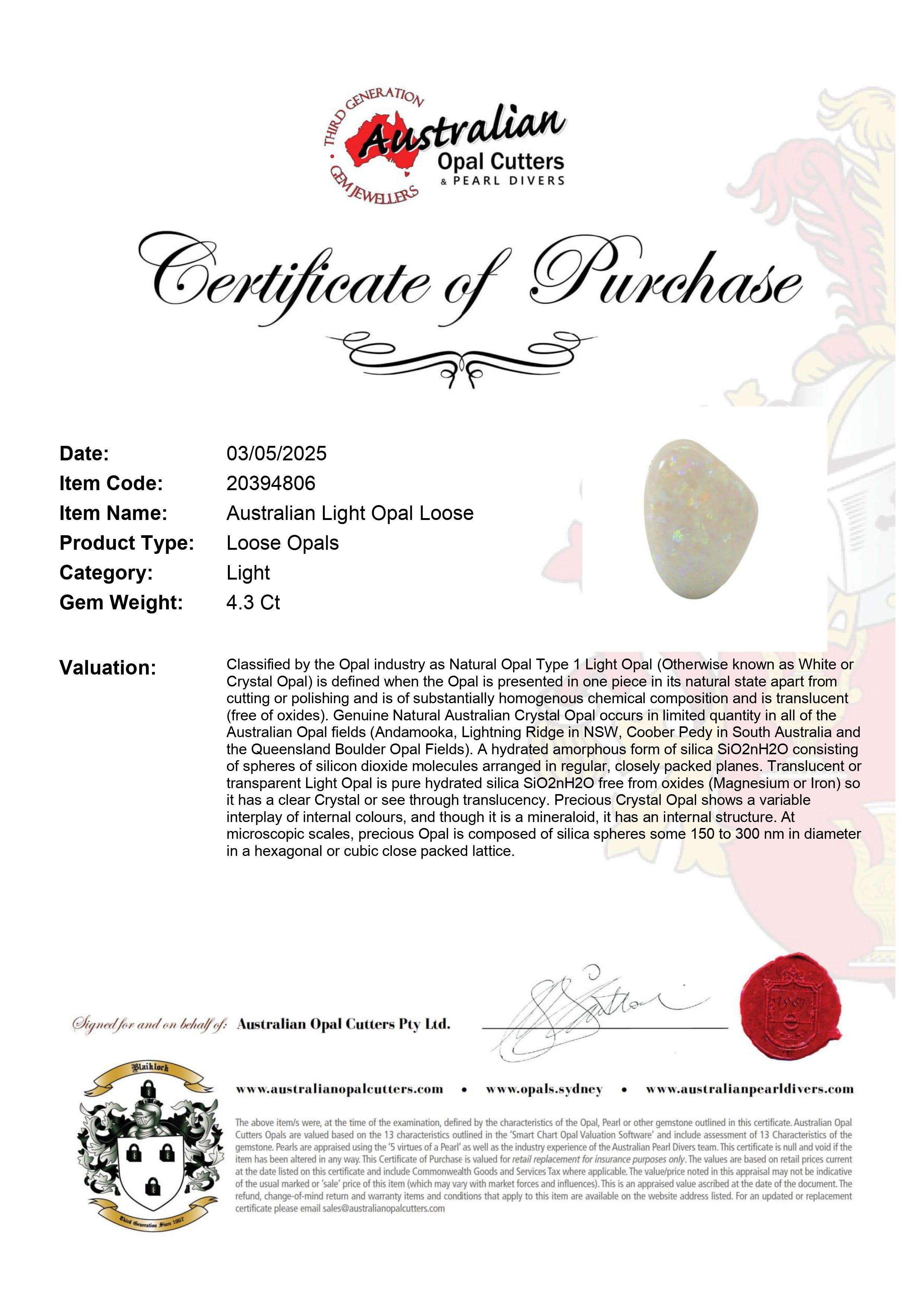 Australian Light Opal Loose